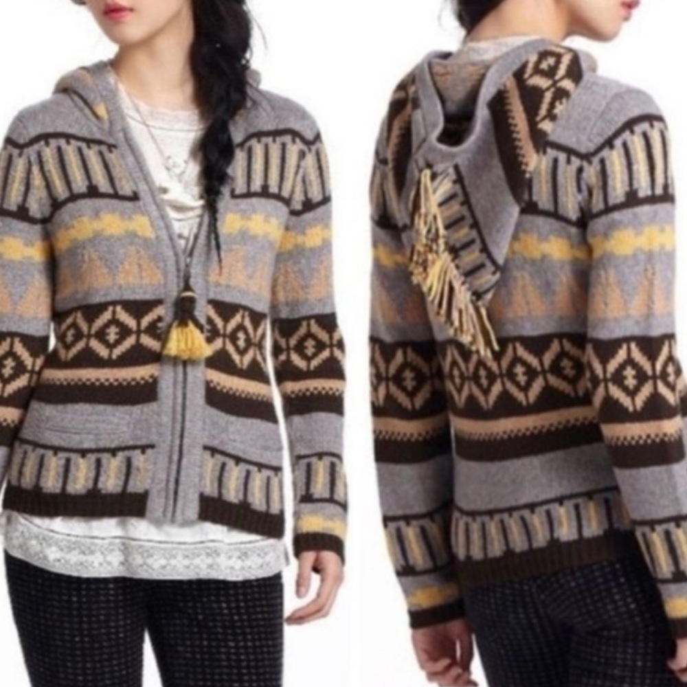 Sparrow Fairisle Hooded Sweater Cardigan Size XS ANTHROPOLOGIE